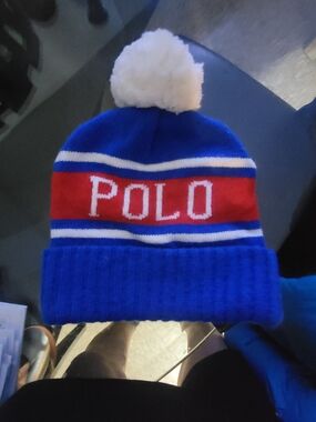 Polo by Ralph Lauren Blue, Red & White Pom Beanie